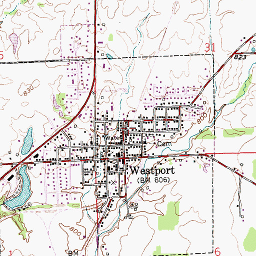 Topographic Map of Westport Community Volunteer Fire Department, IN