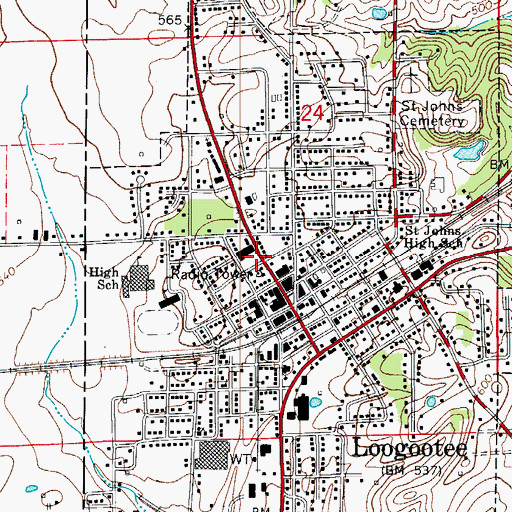 Topographic Map of Loogootee Volunteer Fire Department, IN