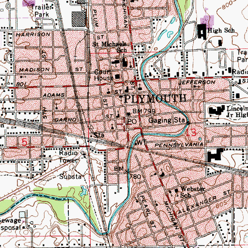 Topographic Map of Plymouth Fire Department, IN
