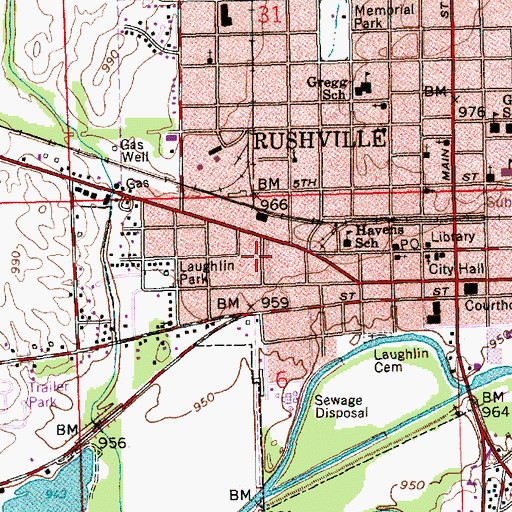 Topographic Map of Rushville Township Volunteer Fire Department, IN