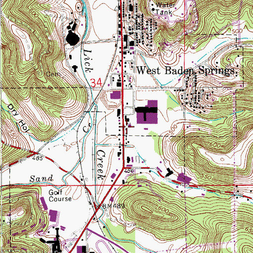 Topographic Map of West Baden Springs Volunteer Fire Department, IN