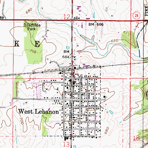 Topographic Map of West Lebanon Volunteer Fire Department, IN