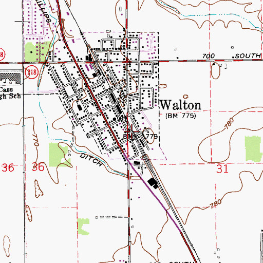 Topographic Map of Walton Fire Department, IN