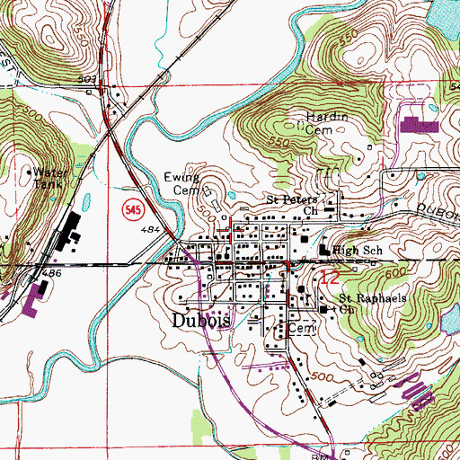 Topographic Map of Dubois Volunteer Fire Department, IN