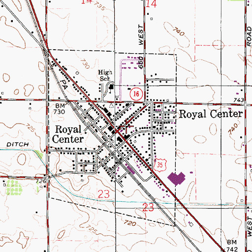 Topographic Map of Royal Center City Fire Department, IN