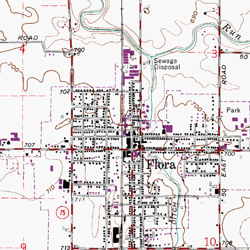 Topographic Map of Flora Fire Department, IN