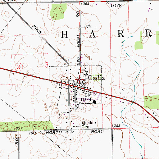 Topographic Map of Cadiz - Harrison Township Volunteer Fire Department, IN