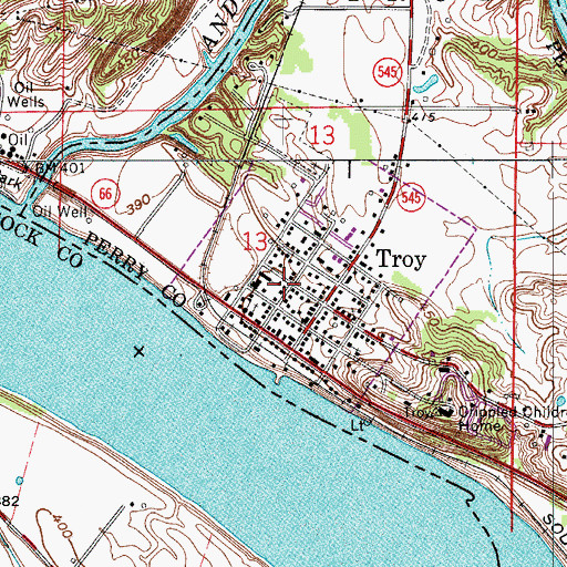 Topographic Map of Troy Fire Department, IN