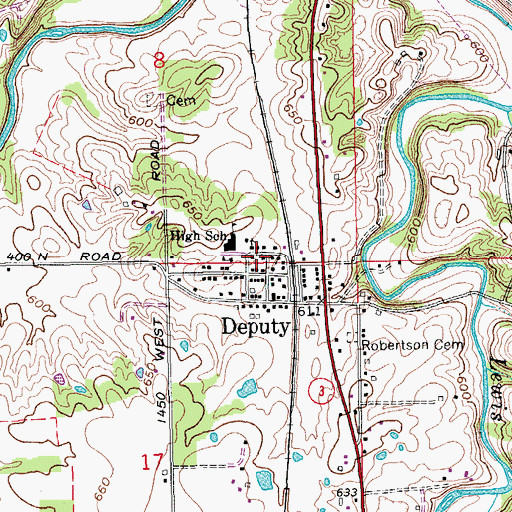 Topographic Map of Deputy Volunteer Fire Company, IN