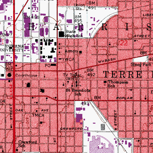 Topographic Map of Terre Haute Fire Department Station 5, IN