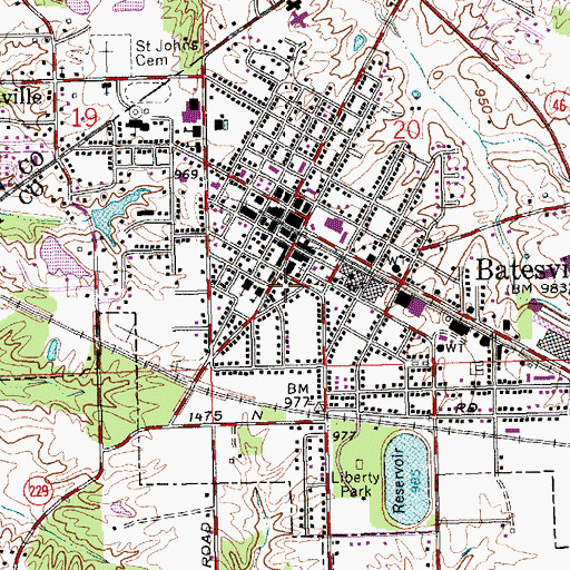 Topographic Map of Batesville Volunteer Fire and Rescue Department and Emergency Medical Services 10, IN