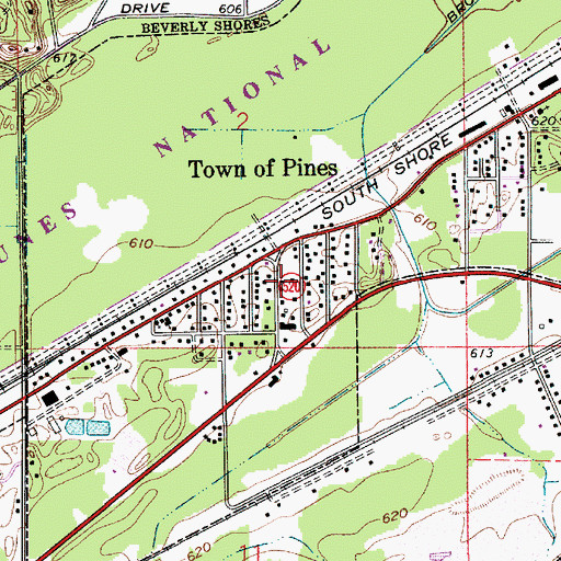 Topographic Map of Pine Township Volunteer Fire Department, IN