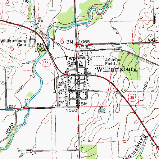Topographic Map of Williamsburg Volunteer Fire Department, IN