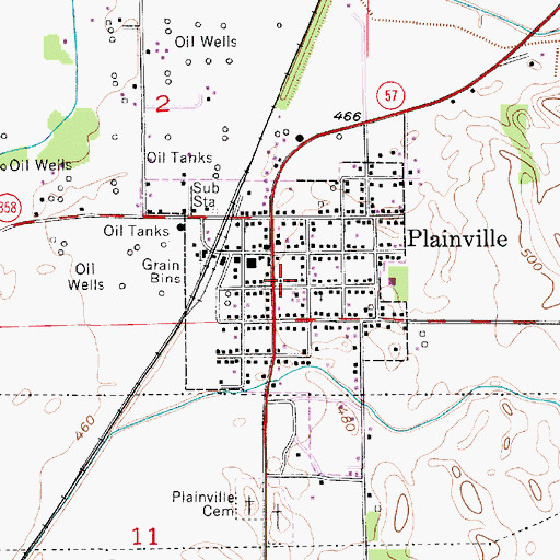 Topographic Map of Plainville Volunteer Fire Department, IN
