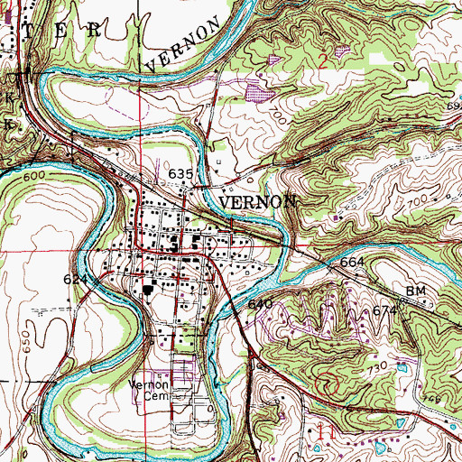 Topographic Map of Vernon Volunteer Fire Department, IN