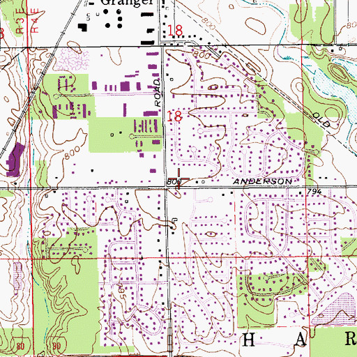 Topographic Map of Clay Fire Territory Station 25, IN