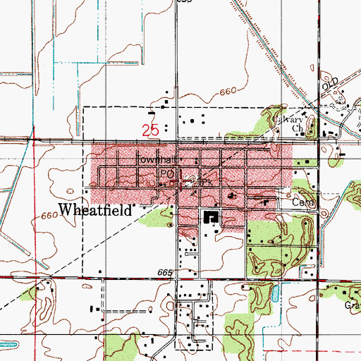 Topographic Map of Wheatfield Fire Department, IN