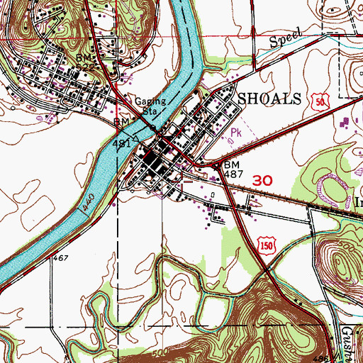 Topographic Map of Shoals Volunteer Fire Department, IN