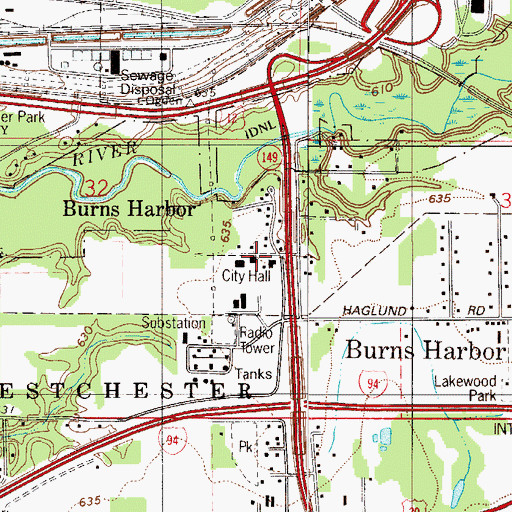 Topographic Map of Burns Harbor Fire Department, IN
