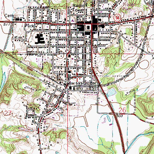Topographic Map of Bloomfield Volunteer Fire Department, IN