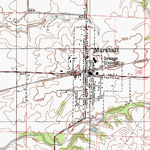 Topographic Map of Marshall Volunteer Fire Department, IN