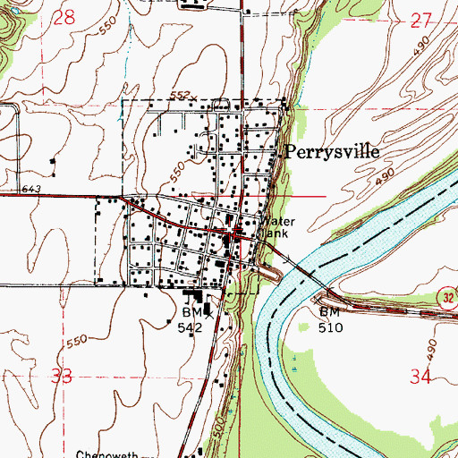 Topographic Map of Perrysville Volunteer Fire Department, IN