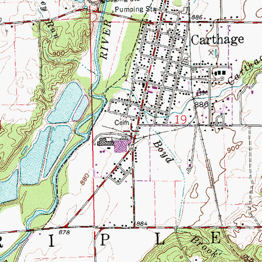 Topographic Map of Carthage Volunteer Fire Department, IN
