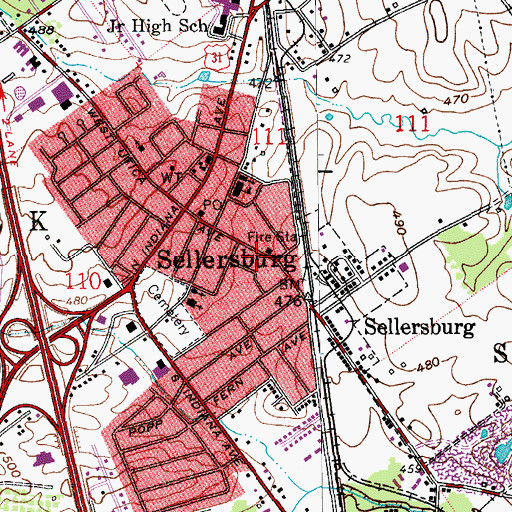 Topographic Map of Sellersburg Volunteer Fire Department Station 1, IN
