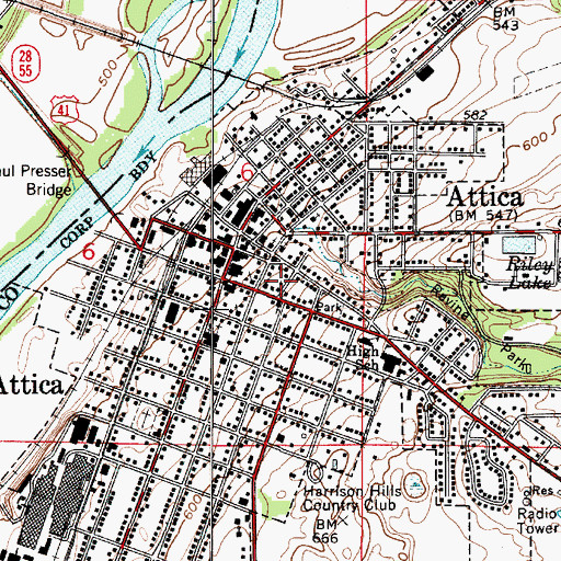Topographic Map of Attica Volunteer Fire Department, IN