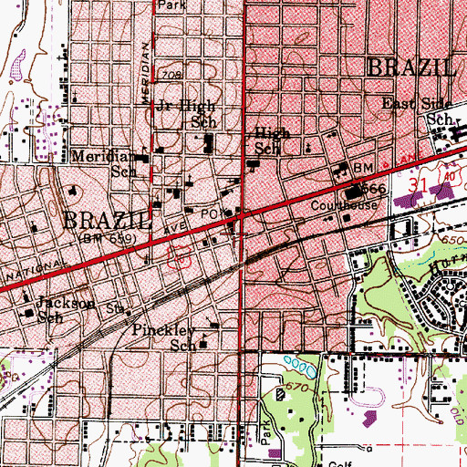 Topographic Map of Brazil City Fire Department, IN