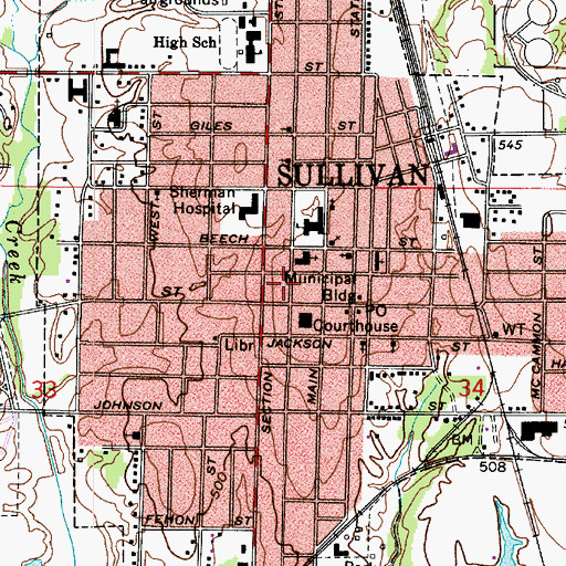 Topographic Map of Sullivan City Fire Department Station 1 Headquarters, IN