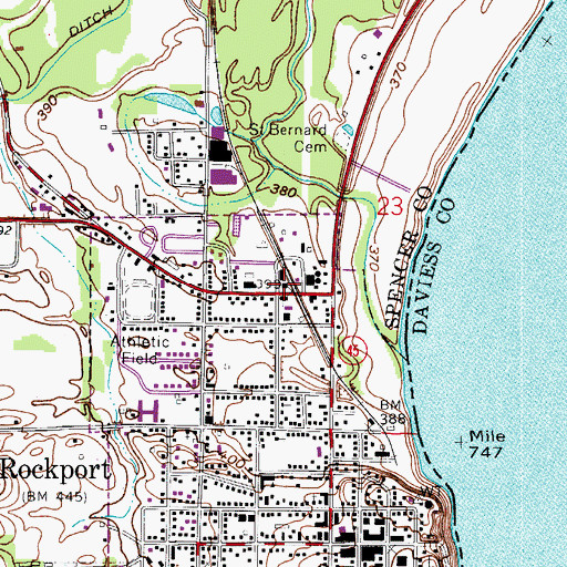 Topographic Map of Rockport Ohio Township Volunteer Fire Department, IN