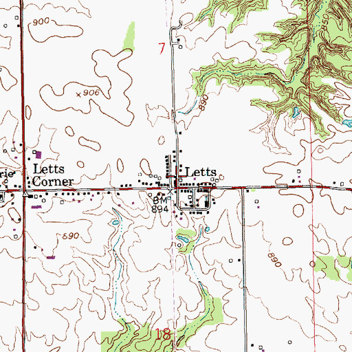 Topographic Map of Letts Fire Department, IN