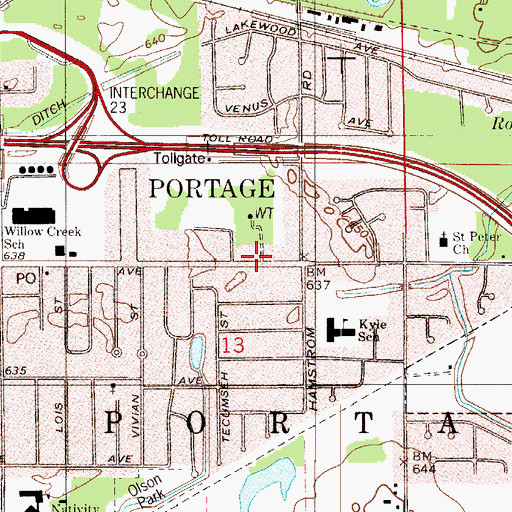 Topographic Map of Portage Fire Department Station 3, IN