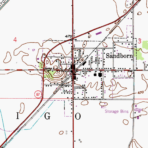 Topographic Map of Sandborn Volunteer Fire Department, IN
