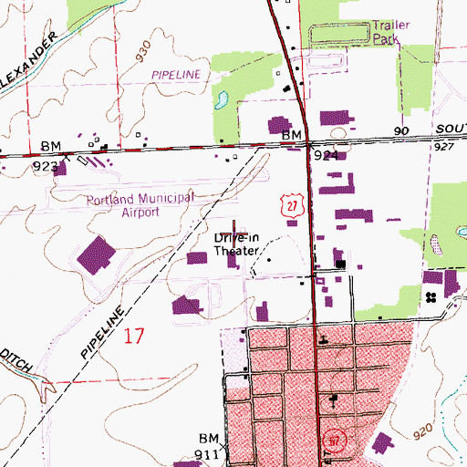 Topographic Map of Portland Fire Department, IN