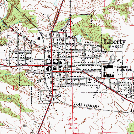 Topographic Map of Liberty Volunteer Fire Department, IN