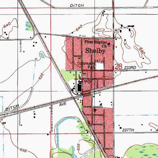 Topographic Map of Shelby Volunteer Fire Department, IN
