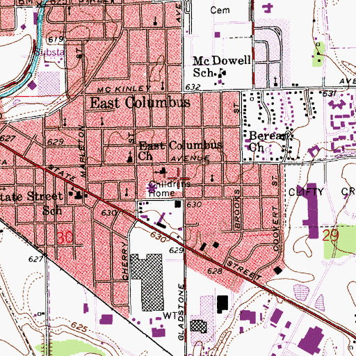 Topographic Map of Columbus Fire Department Station 3, IN