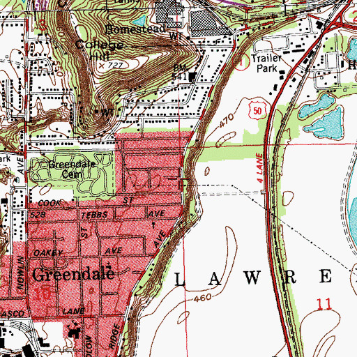 Topographic Map of Greendale Fire Department, IN