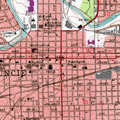 Topographic Map of Muncie Fire Department, IN