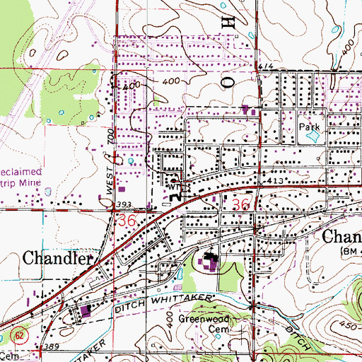 Topographic Map of Chandler Volunteer Fire Department, IN