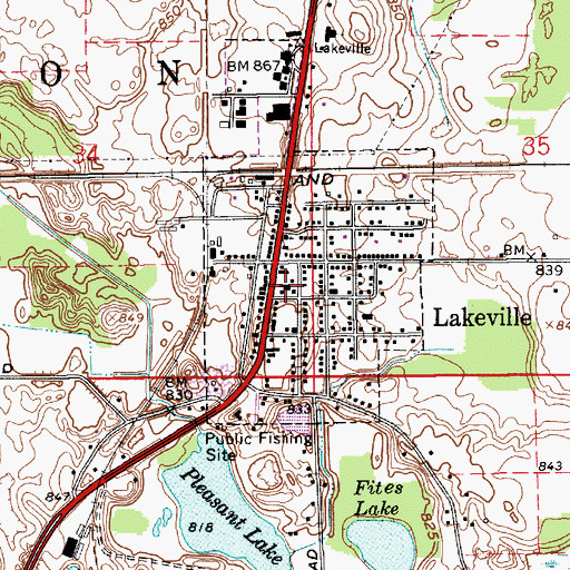Topographic Map of Lakeville Union Township Fire Department, IN