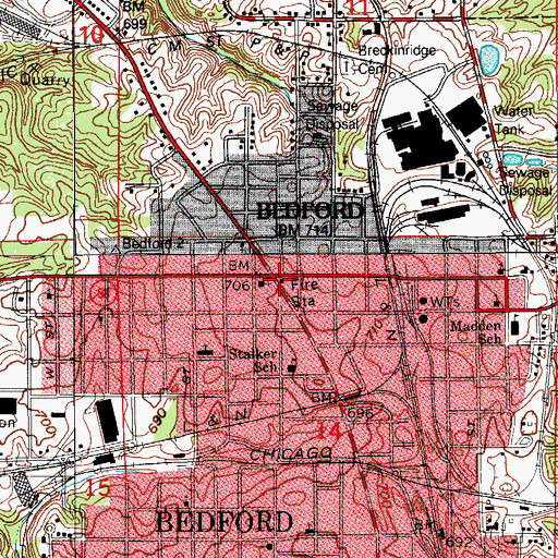 Topographic Map of Bedford Fire Department Station 2, IN