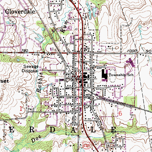 Topographic Map of Cloverdale Township Volunteer Fire Department, IN