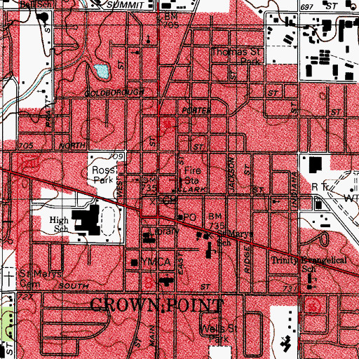 Topographic Map of Crown Point Fire Rescue Station 1500, IN