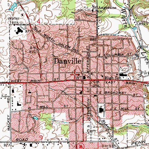 Topographic Map of Danville Fire Department Station 91, IN