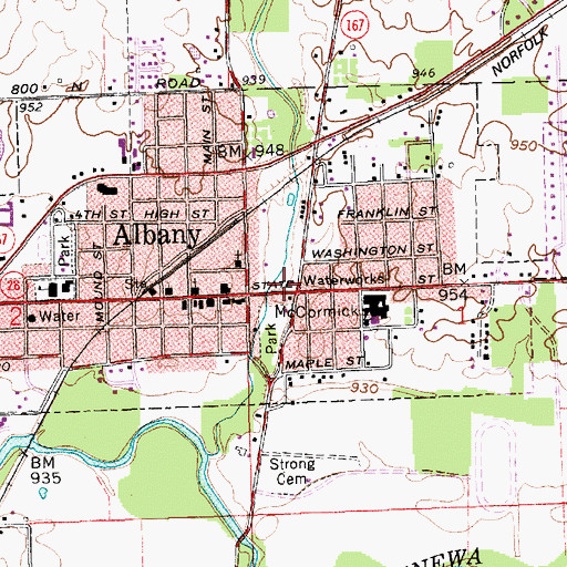 Topographic Map of Albany - Delaware Township Volunteer Fire Department, IN