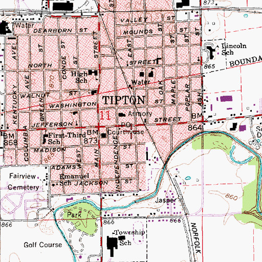 Topographic Map of Tipton Fire Department, IN