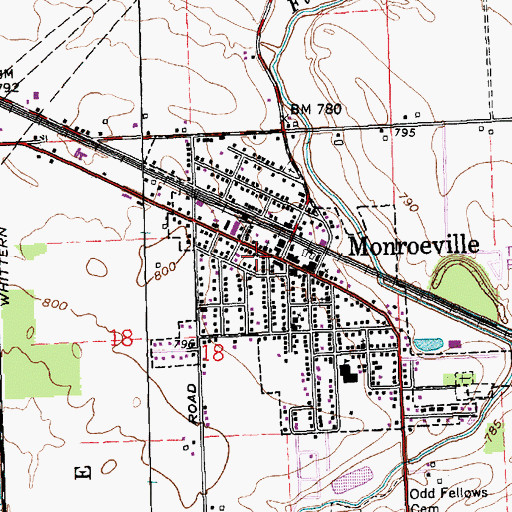 Topographic Map of Monroeville Fire Department, IN